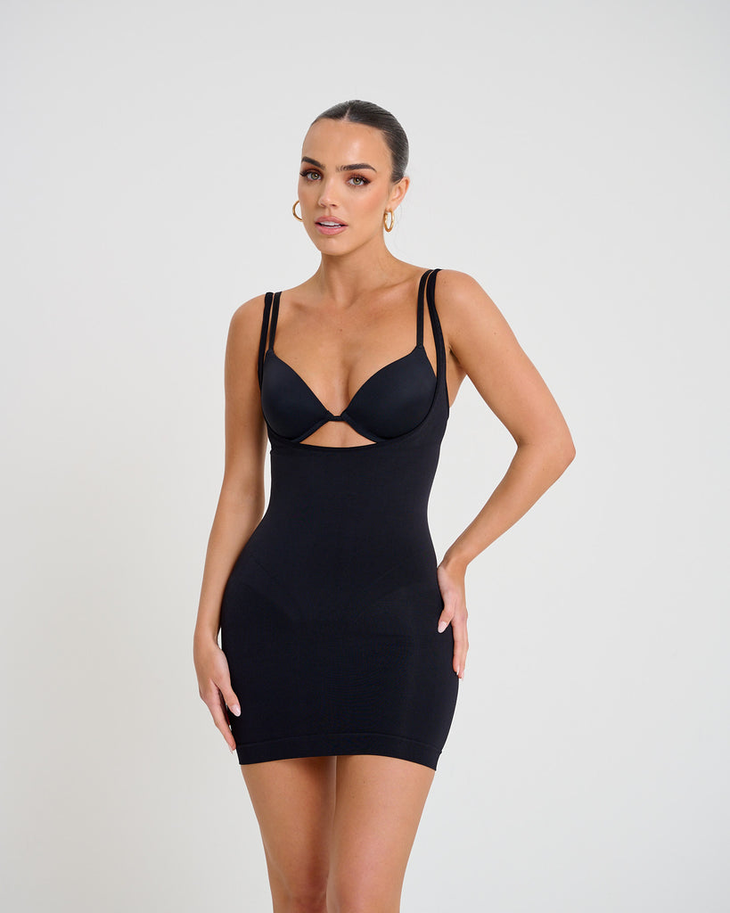 Black Shapewear Solution Open Bust Dress