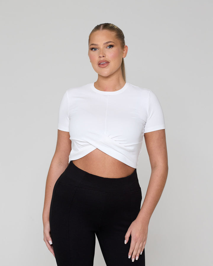 Knot Crop Short Sleeve Tee White