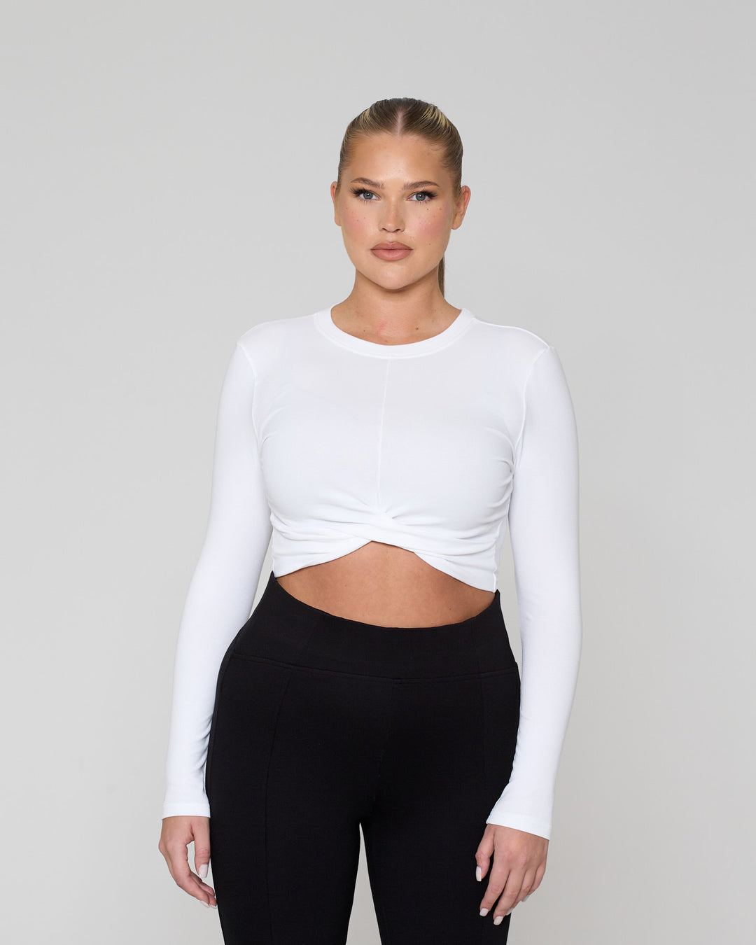 Knot Crop Long Sleeve Tee White