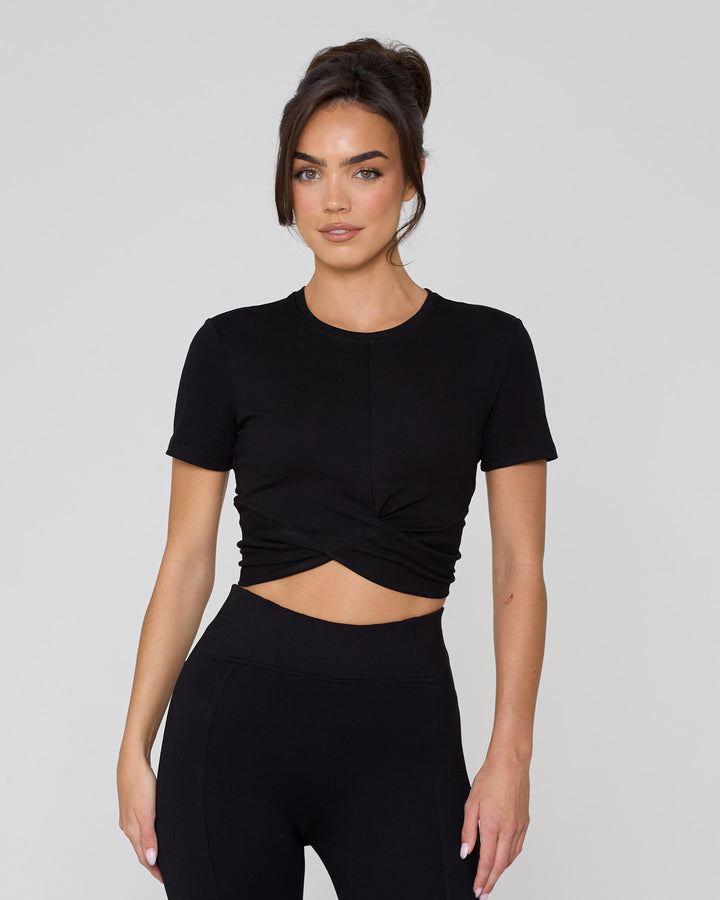 Knot Crop Short Sleeve Tee Black