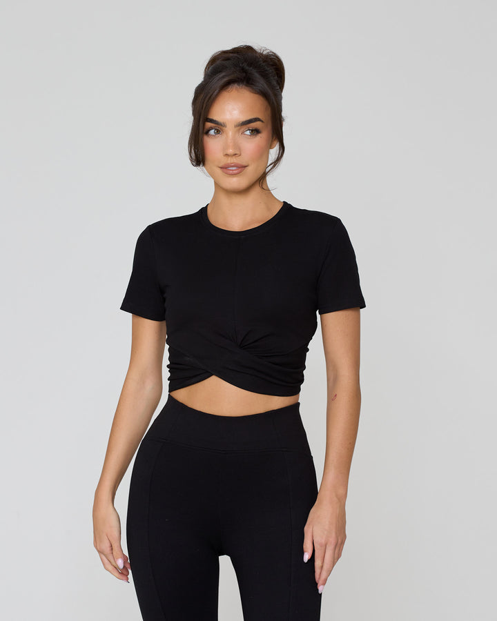 Knot Crop Short Sleeve Tee Black