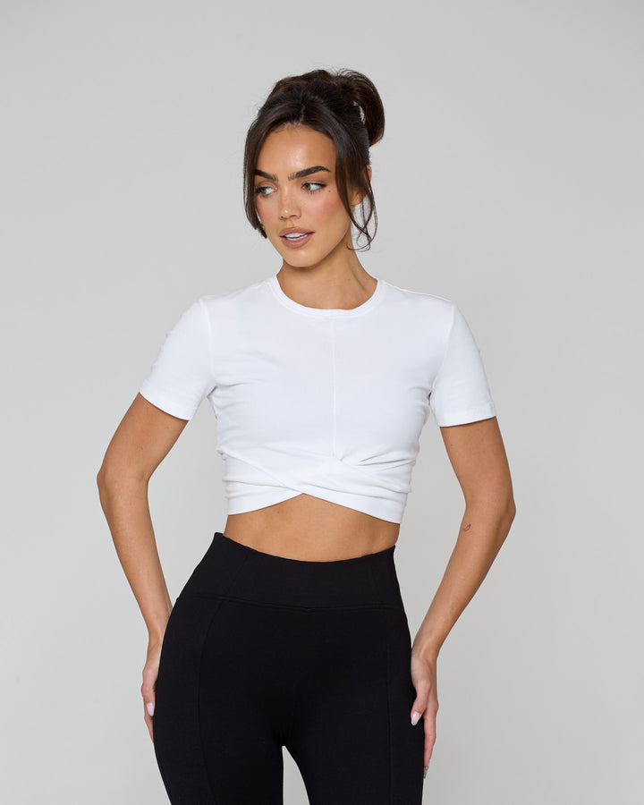 Knot Crop Short Sleeve Tee White