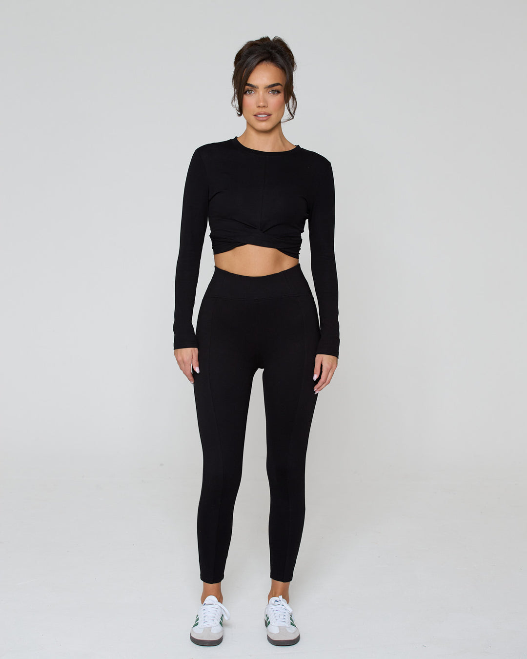 Knot Crop Long Sleeve Tee Black