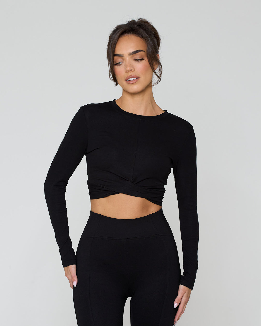 Knot Crop Long Sleeve Tee Black