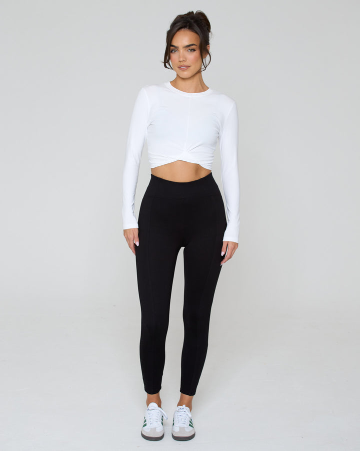 Knot Crop Long Sleeve Tee White