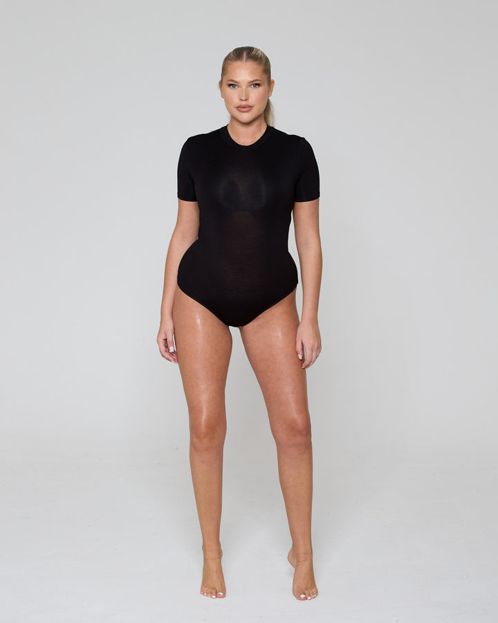 Soft Side Short Sleeve Bodysuit Black