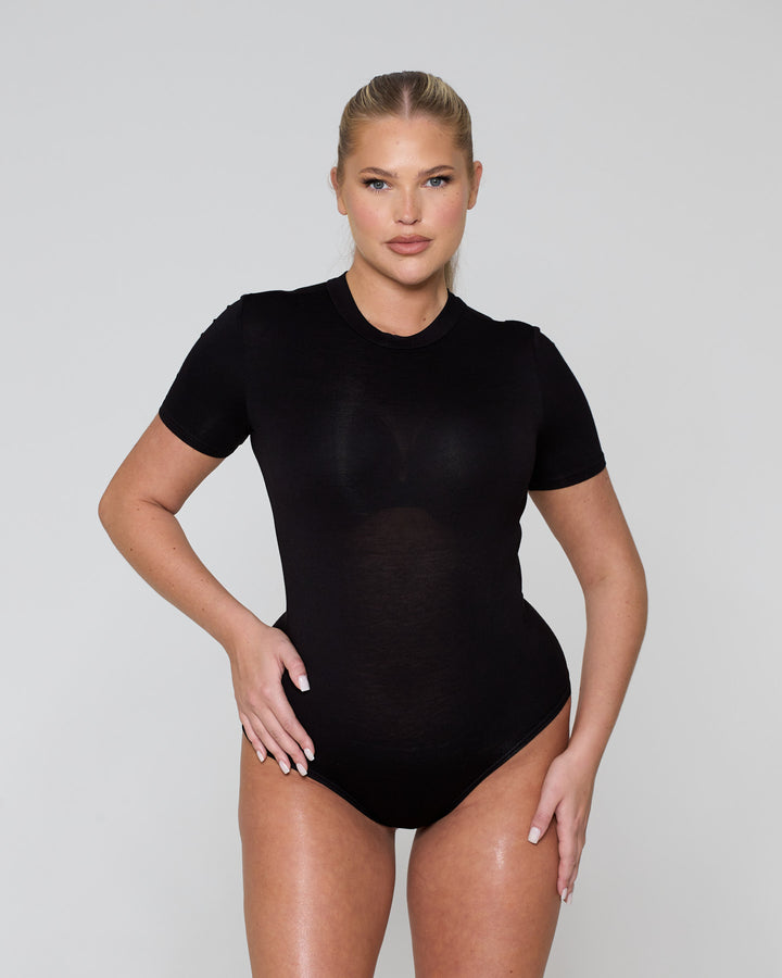 Soft Side Short Sleeve Bodysuit Black