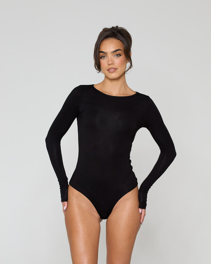 Soft Side Long Sleeve Bodysuit Black