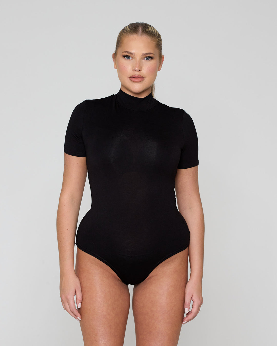 High Neck Short Sleeve Bodysuit Black