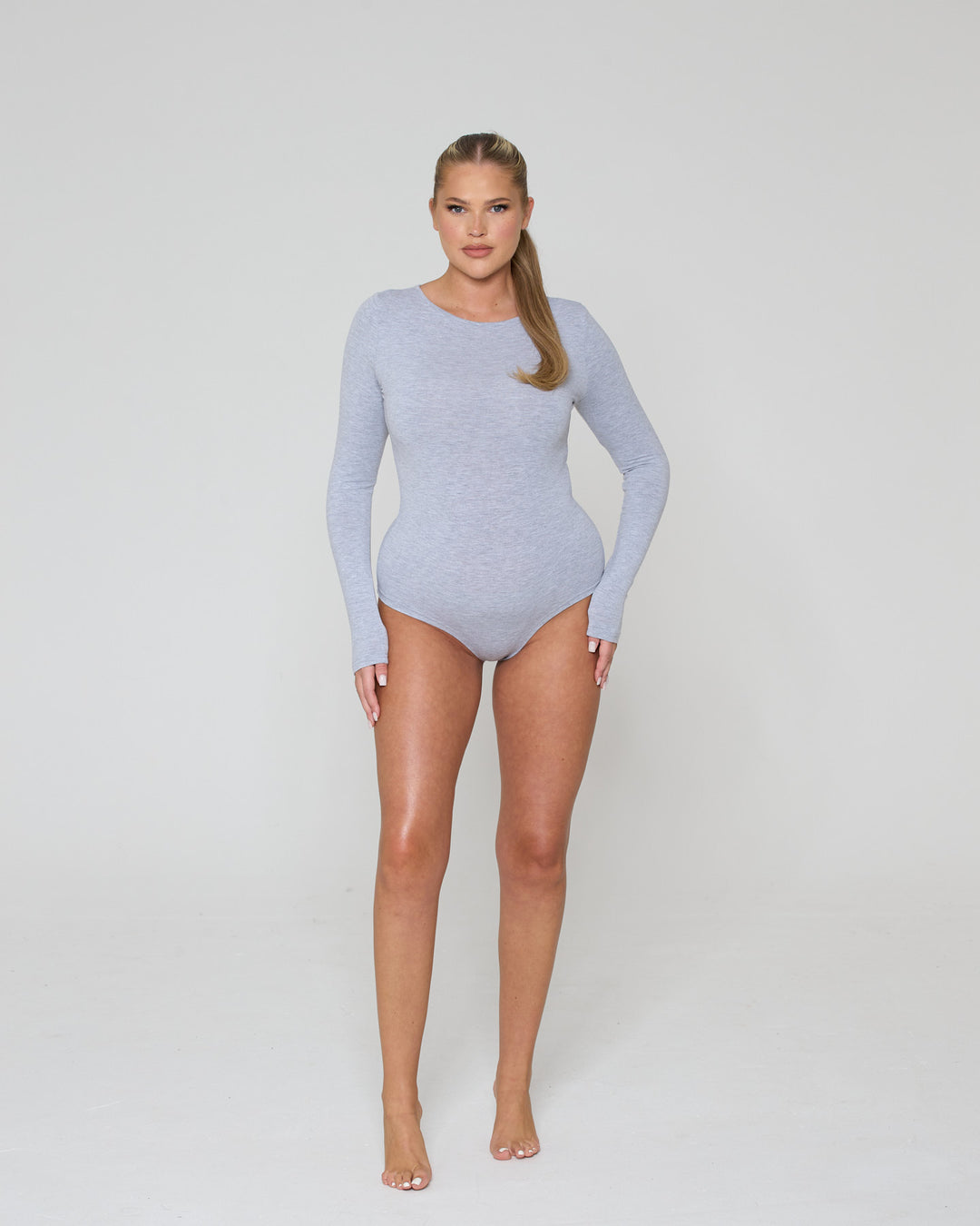 Soft Side Long Sleeve Bodysuit Grey Marl