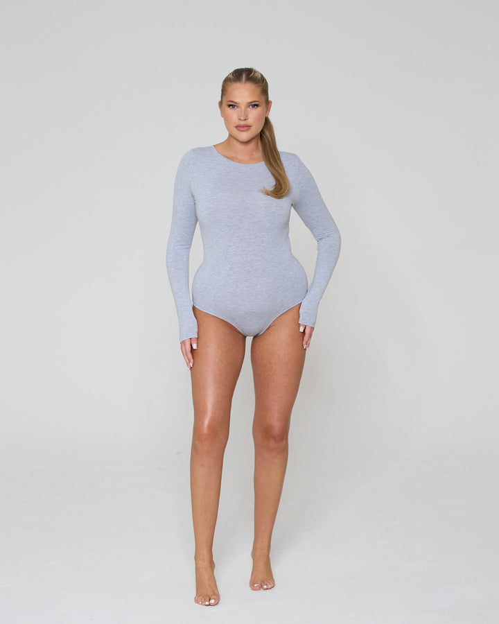 Soft Side Long Sleeve Bodysuit Grey Marl