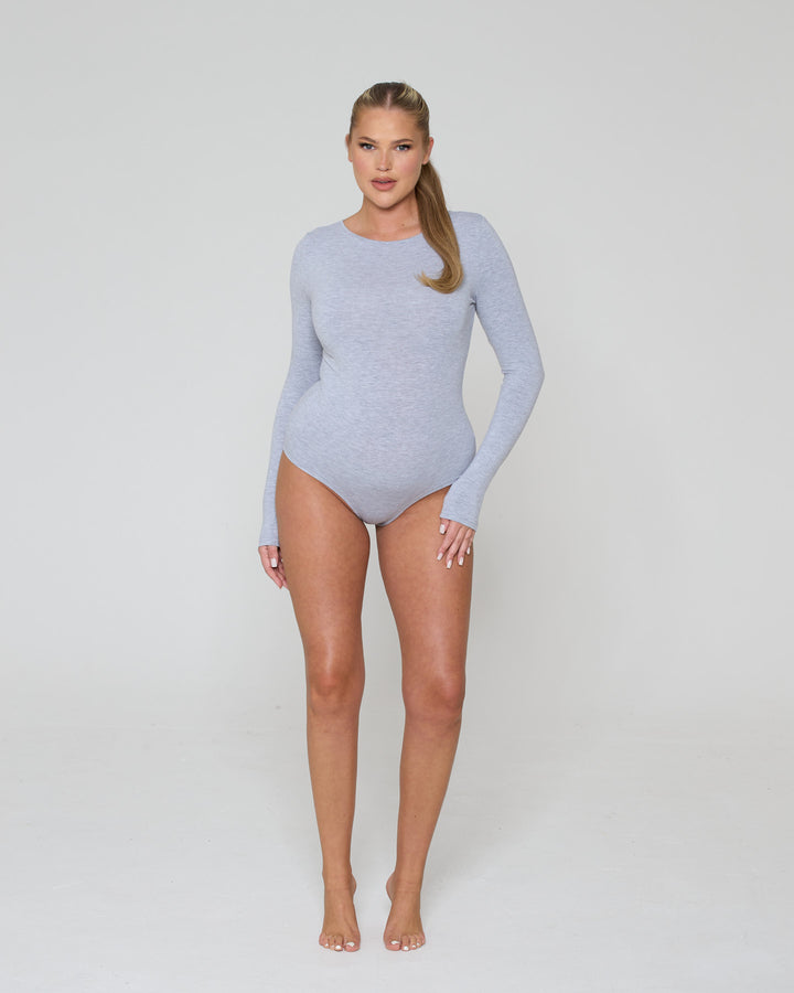 Soft Side Long Sleeve Bodysuit Grey Marl