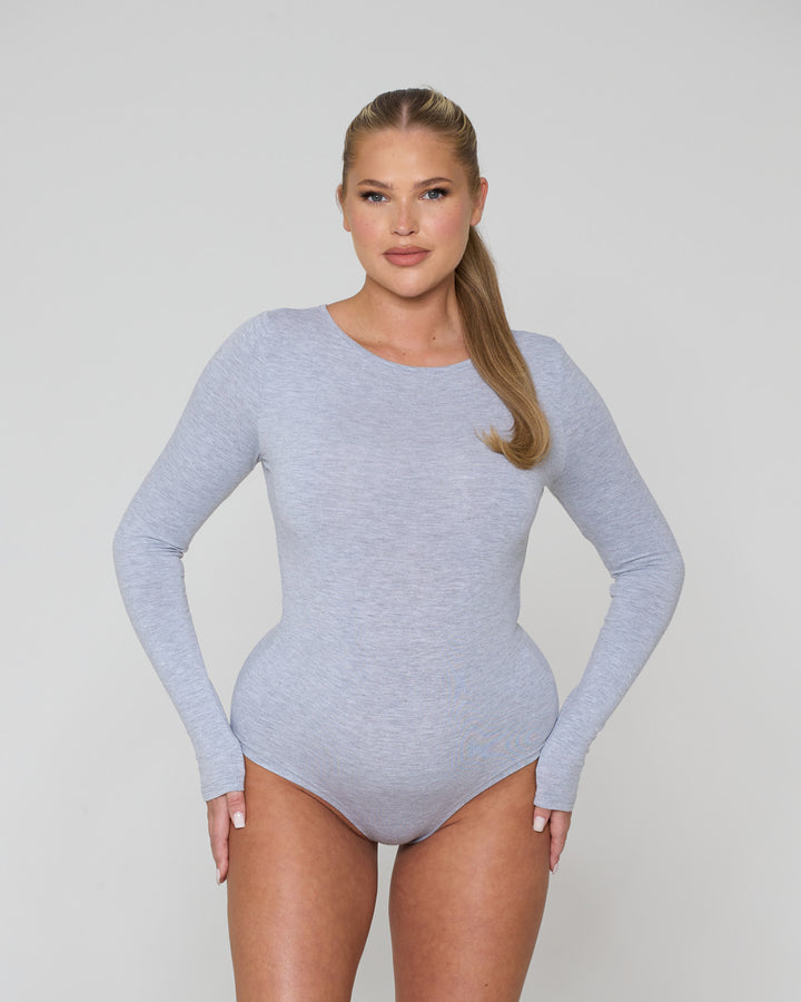 Soft Side Long Sleeve Bodysuit Grey Marl