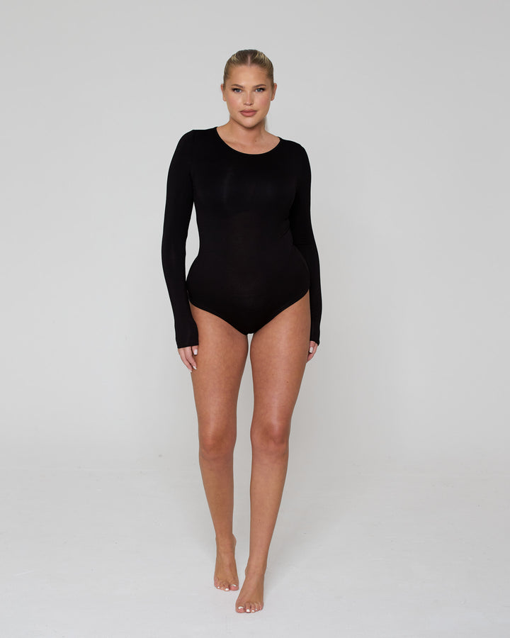 Soft Side Long Sleeve Bodysuit Black