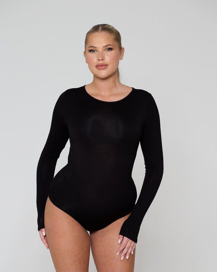 Soft Side Long Sleeve Bodysuit Black