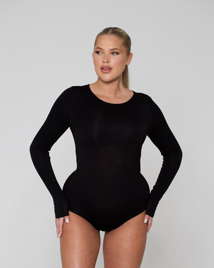 Soft Side Long Sleeve Bodysuit Black