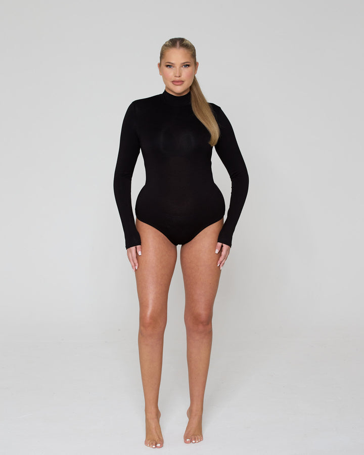 High Neck Long Sleeve Bodysuit Black