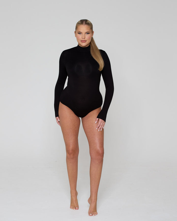 High Neck Long Sleeve Bodysuit Black