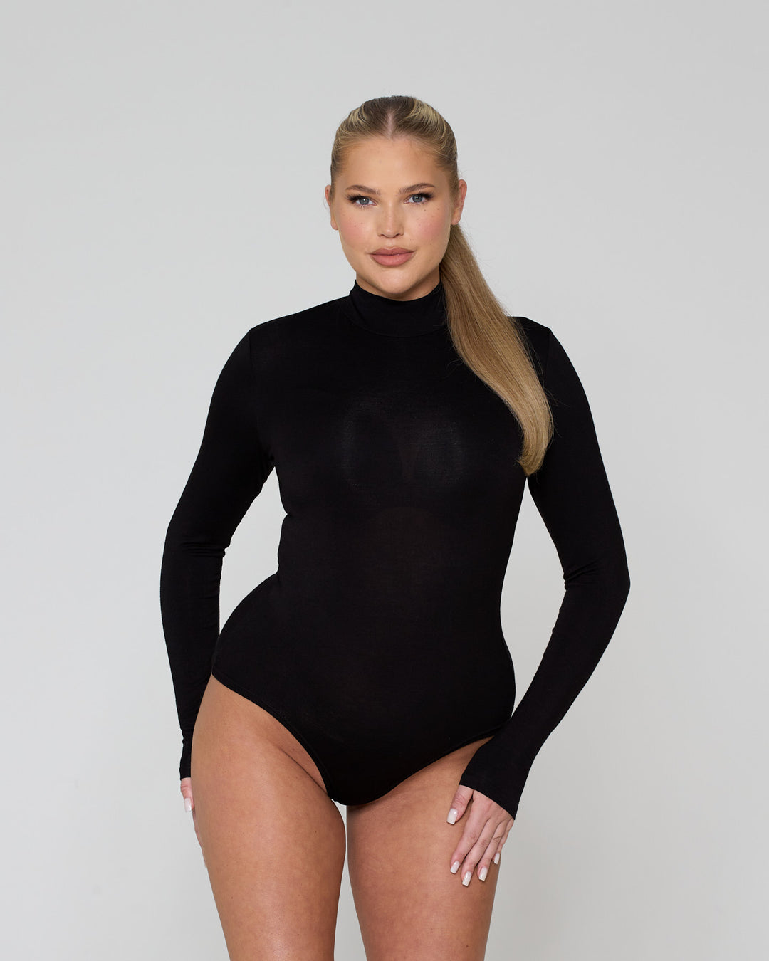 High Neck Long Sleeve Bodysuit Black